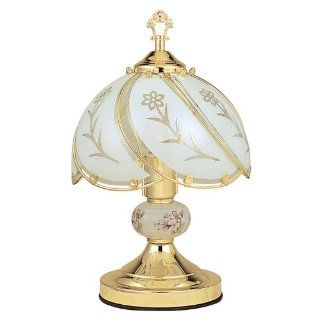 OK Lighting OK 606WG 14.25 Inch Touch Lamp with White Glass Floral Theme, Gold   Table Lamps  