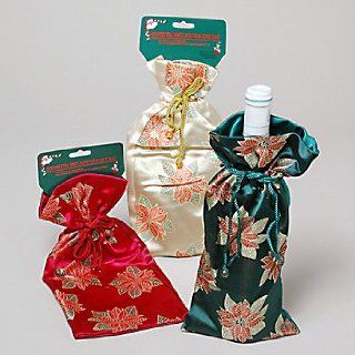 Poinsettia Brocade Wine Gift Bags (Set of 3) Kitchen & Dining
