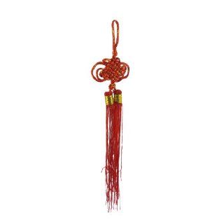 Car Decor Dual Tassel Braided Red Gold Tone Nylon Chinese Knot   Decorative Hanging Ornaments