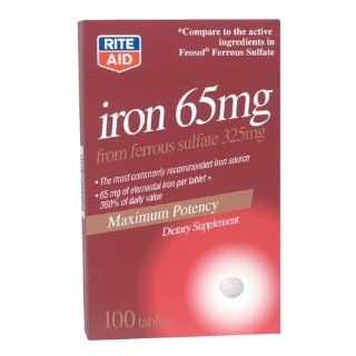 Rite Aid Iron 65 mg, Dietary Supplement, Dietary Supplement, 100 ct. Health & Personal Care