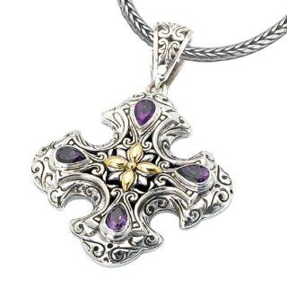 925 Silver & Amethyst Celtic Cross Pendant with 18k Gold Accents Firenze Collection Jewelry