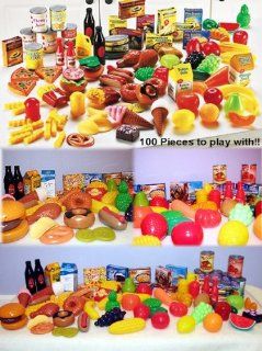 Kids / Childs Pretend Play Toy Kitchen 100 Piece Food Chef Set   Assortment Includes Donuts, Fruits, Vegetables, Canned & Boxed goods + more  Other Products  