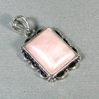 Rose Quartz Silver Tone Pendant Beautiful Light Pink Smokey Square Stone Toys & Games
