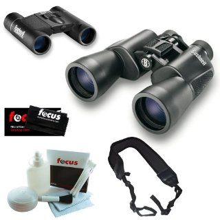 Bushnell 20x50 Powerview Super High Powered Surveillance Binoculars + Powerview 8x21 Folding Roof Prism Binoculars + Wide Strap + 5 Piece Deluxe Cleaning and Care Kit + Micro Fiber Cleaning Cloth  Camera & Photo