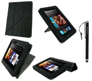 rooCASE Origami Dual View (Black) Vegan Leather Folio Case Cover and (Black) Capacitive Stylus for  Kindle Fire HD 7 Inch Tablet   Support Landscape / Portrait / Typing Stand / Auto Sleep and Wake Electronics