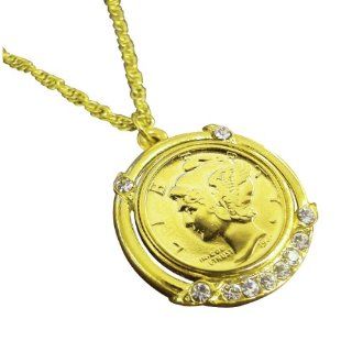 Gold Layered Silver Mercury Dime Pendant   Pendant Necklaces