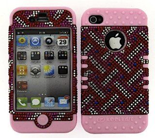 Case Cover New For Apple iPhone 4G 4S Hard Light Pink Skin+Bling Red White Snap Cell Phones & Accessories