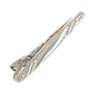 Silver Tone Metal Tie Clasp Clip Mens Victorian Revival Scroll Design Vintage 2 1/8" Private Label Jewelry