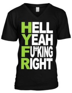 Hell Yeah Fu*king Right Mens V Neck T shirt, Hot Trendy Lyrics HYFR Design, H.Y.F.R Men's V neck Shirt Novelty T Shirts Clothing