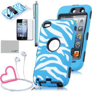 Pandamimi ULAK Light Blue 3 in 1 Zebra Defender impact Hard Rubber Case for iPod Touch 4 4G 4TH Gen + Stylwire Pink Heart Stereo Headphone Cell Phones & Accessories