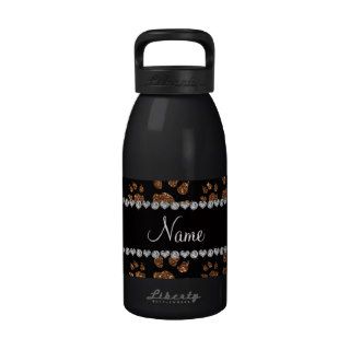 Personalized name burnt gold glitter cat paws reusable water bottles