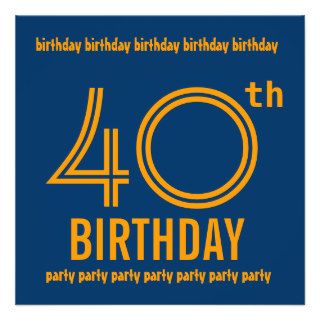 40th Blue and Gold Birthday Party Template Personalized Invitations