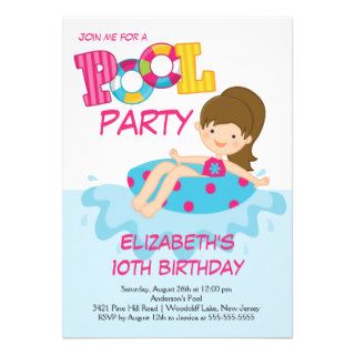 Girl Birthday Summer Pool Party Invitation