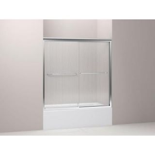 KOHLER Fluence Frameless Bypass Bath Door with Falling Lines Glass in Bright Polished Silver K 702200 G54 SHP