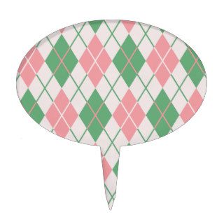 Pink and Green Argyle Cake Toppers