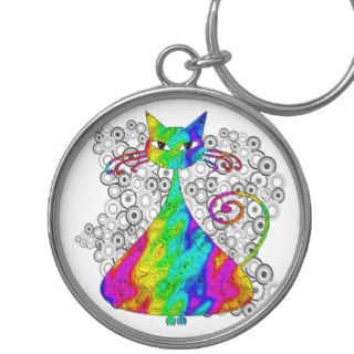 Trippy Psychedelic Cat Keychain