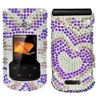 Hard Plastic Snap on Cover Fits Motorola WX415 Bali Purple Hearts Full Diamond T Mobile Cell Phones & Accessories