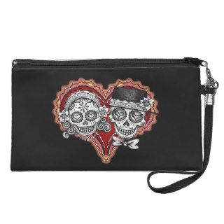 Sugar Skull Couple Bag   Clutch Cosmetic Accessory Wristlet