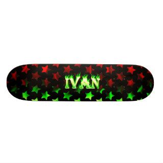 Ivan skateboard green fire and flames design