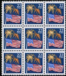 AMERICAN FLAG WITH FIREWORKS ~ PATRIOTIC CELEBRATION #2276 Block of 9 x 22 US Postage Stamps 