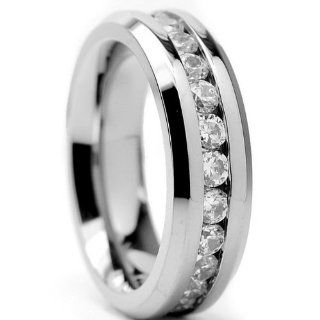 6MM Ladies Eternity Titanium Ring Wedding Band with CZ sizes 4 to 9 Jewelry