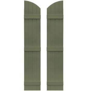 Builders Edge 14 in. x 73 in. Board N Batten Shutters Pair, Four Boards Joined with Arch Top #282 Colonial Green 090140073282