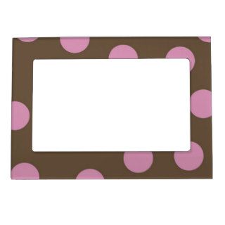 Vintage Girly Pink Brown Large Polka Dots Picture Frame Magnet