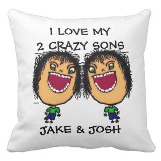 Love My Two Crazy Sons Cartoon Throw Pillow