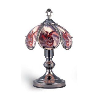 OK Lighting OK 603C US12 14.25 Inch Touch Lamp with Red Dragon Theme, Black Chrome   Table Lamps  