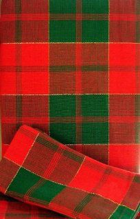 CS GR604 Christmas Plaid Tartan 60" Round Tablecloth & 4 Dinner Napkin Set Rectangular 100% Cotton, Red Green & Touch O' Gold Sparkle Kitchen & Dining