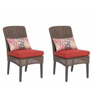 Hampton Bay Walnut Creek Patio Dining Chair with Red Cushion (2 Pack) DISCONTINUED FRS10013 Red