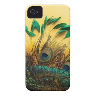 Many different kinds of feathers on a yellow Case Mate iPhone 4 case