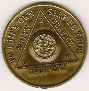 50 L TO THINE OWN SELF BE TRUE UNITY SERVICE RECOVERY H.O.W CLASSIC VINTAGE ALCOHOLICS ANONYMOUS OLD REVERSE AA HORESHOE LOGO WITH SERENITY PRAYER BRONZE COIN TOKEN MEDALLION 