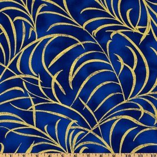 44'' Wide Plume Leaves Gold/Royal Fabric By The Yard