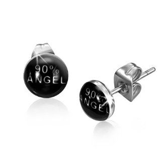 E630 E630 7mm Stainless Steel 90 Percent Angel Monogram Circle Stud Earrings Mission Jewelry