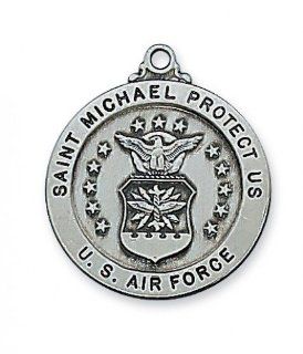 Antique Silver Pewter 1" St. Saint Saint Michael the Archangel Archangel Air Force Pendant Necklace Medal w/24" Chain & Box Jewelry