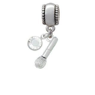 3 D Makeup Brush Charm Bead with Clear Crystal Dangle Pandora Charms Makeup Jewelry