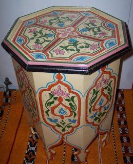 Biege Painted Wood Table By Treasures of Morocco   End Tables
