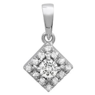 0.25 Carat (ctw) 10k White Gold Round Cut Diamond Ladies Vintage Style Square Pendant 1/4 CT Pendant Necklaces Jewelry