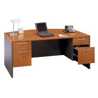 Bush Series C Bow Front Desk with File Pedestals  Office Desks 