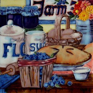 8" x 8" Berry Pie and Basket Art Tile in Multi