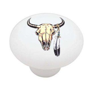 Southwestern Cow Skull Decorative High Gloss Ceramic Drawer Knob   Cabinet And Furniture Knobs  