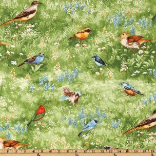44'' Wide Moda Wildflowers IV Grass Field Birds Spring Fabric By The Yard