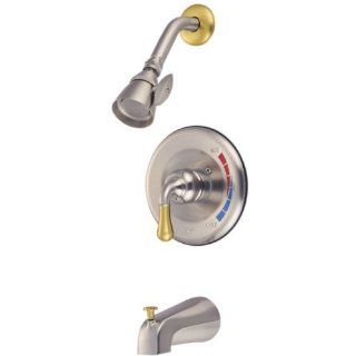 Kingston Brass KB639 Magellan Single Control Handle Tub and Shower Faucet, Satin Nickel and Polished Brass    