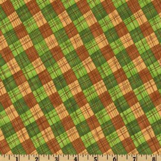 44'' Wide Lets Go Camping Bias Squares Green/Brown/Tan Fabric By The Yard