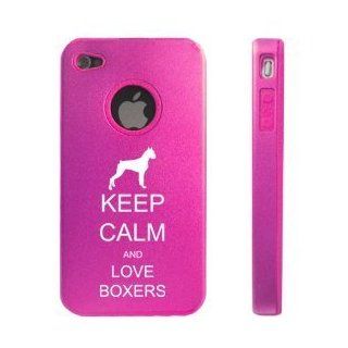 Apple iphone 4 4s 4g Hot Pink D8567 Aluminum & Silicone Case Cover Keep Calm and Love Boxers Cell Phones & Accessories