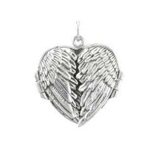 Sterling Silver 925 Locket Heart Love Angel Wings Guardian Charm Pendant White 
