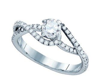 0.75 Carat (ctw) 14K White Gold Round Cut White Diamond Ladies Split Shank Bridal Engagement Ring With 0.40 CT Round Center 3/4 CT Jewelry