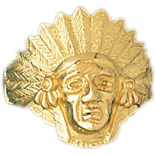 14K Yellow Gold Indian Head Men's Ring Jewelry