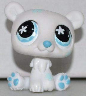 Polar Bear #647 (White, Blue Eyes, Blue Flowers) Littlest Pet Shop (Retired) Collector Toy   LPS Collectible Replacement Single Figure   Loose (OOP Out of Package & Print) 